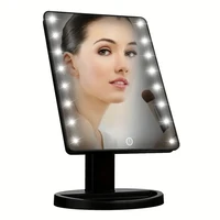 Espejo de maquillaje cuadrado iluminado con soporte, espejo cosmético LED de belleza de escritorio con pantalla táctil compacto de mano para regalos