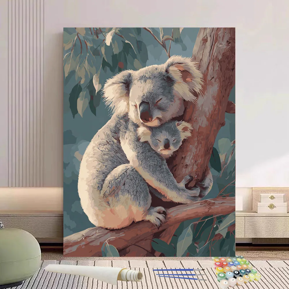 Painting By Numbers Two Koalas Are In The Tree DIY Hand Painted Oil Painting Canvas Colouring Unique Gift Home Decorate