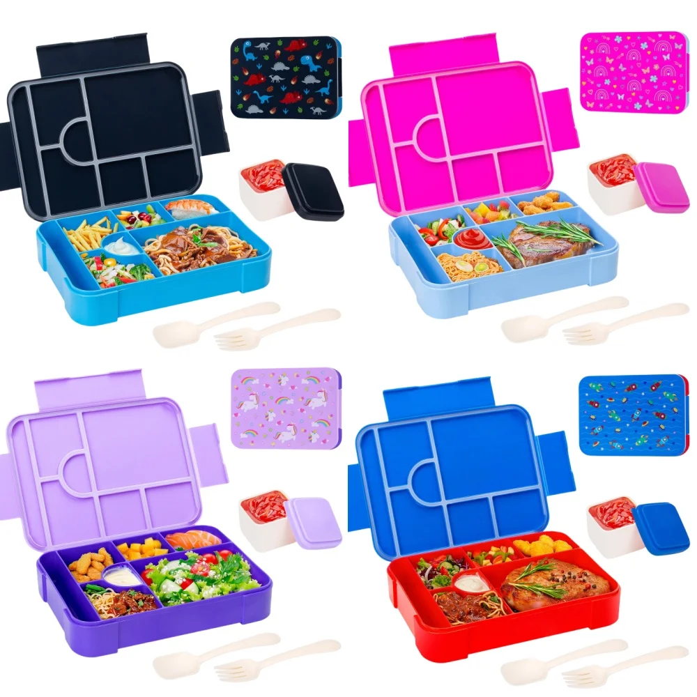 Adorable Pattern Kids Lunch Box Portable Divided Microwave Oven Bento Box Leakproof Food Container for Back To School Kitchen