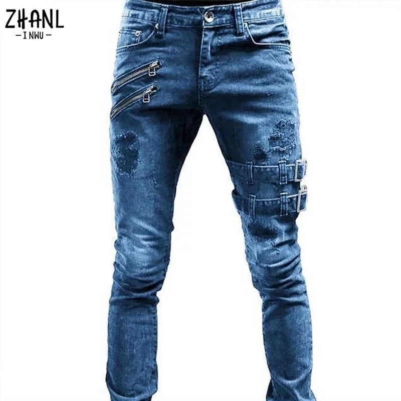 Plus Size Straight Jeans Man Pants Spring Summer Boyfriend Jeans Streetwear Skinny Zips 3 Colors Cacual Long Denim Trousers