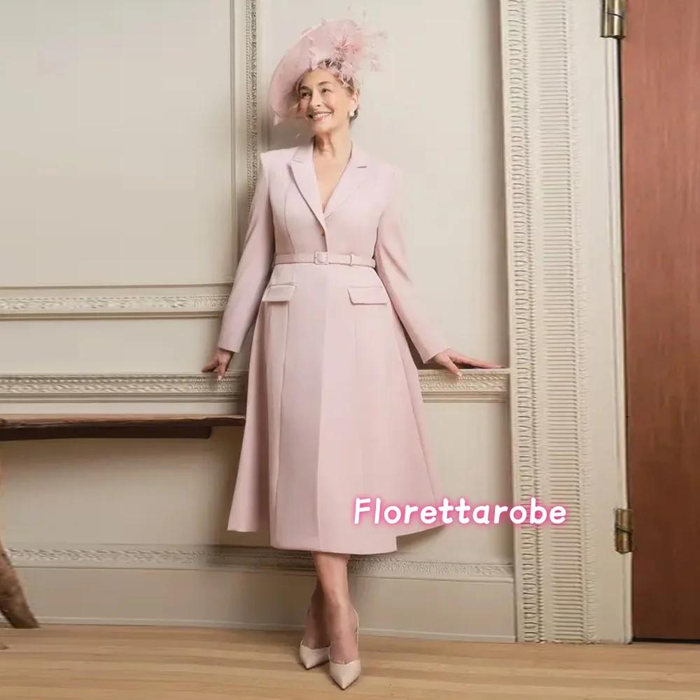 

Customized Pink V Neck Long Sleeves Tea Length Short Mother of the Bride Dress for Women A Line Classic Wedding Guest Dress