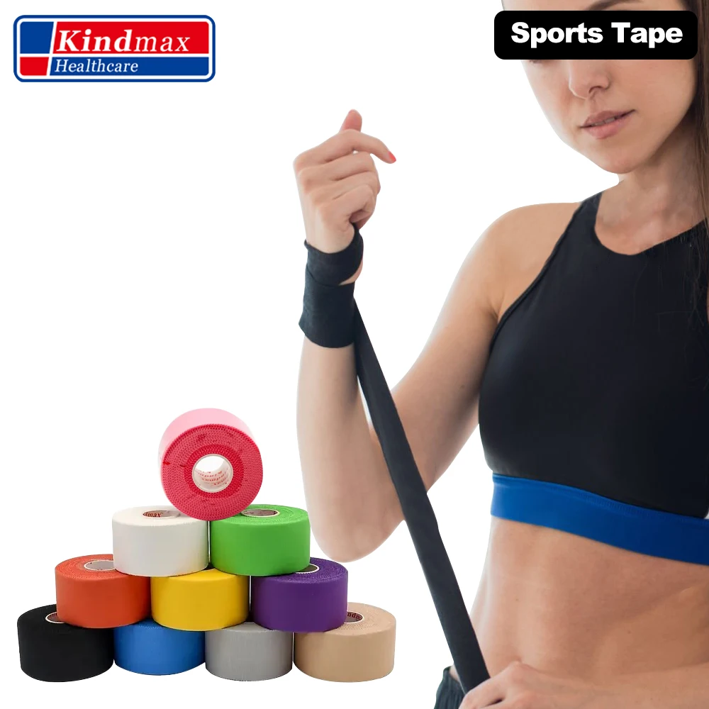 Kindmax All Cotton Sports Tape Kinesiology Taping US Style Colored Serrated Rigid Athletic Tape Strain Injury Support Roll