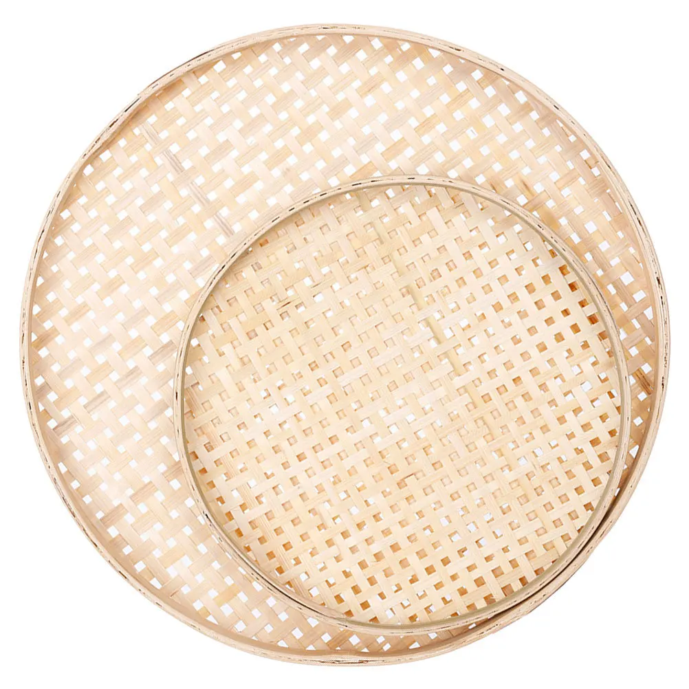 

2pcs Weaving Sieves Practical Food Tray Kitchen Storage Drying Fruit Vegetable Basket Round Bamboo Storage Holder Handmade Woven
