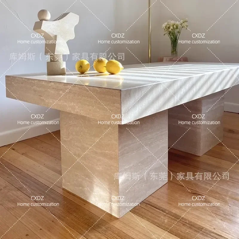 Modern Minimalist Rectangular Yellow Cave Stone Table Creative Wabi Sabi Style Display Stand for Small Apartment Model Room