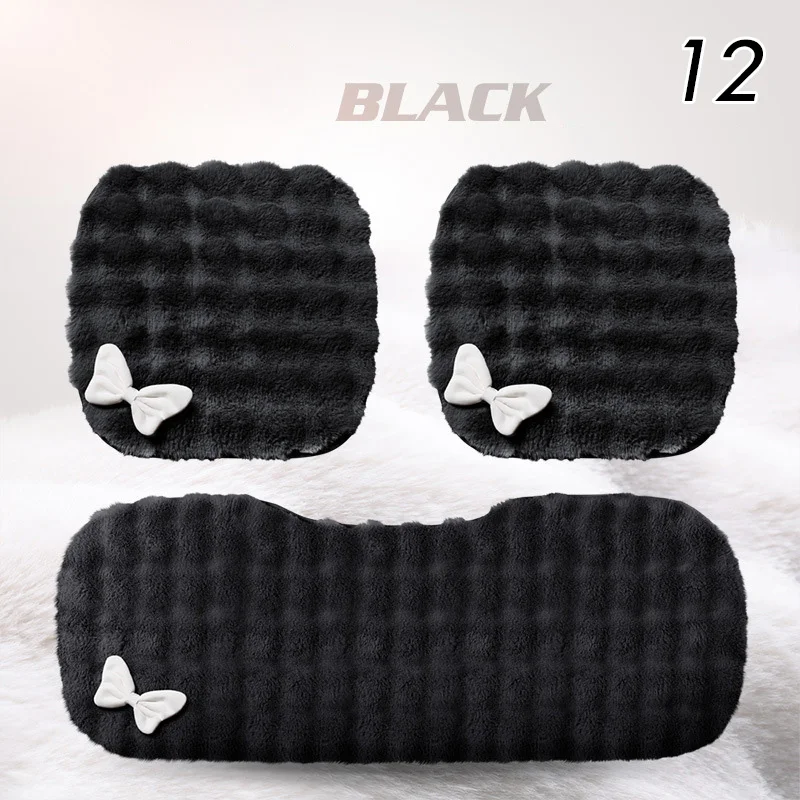 Winter Plush Car Seat Cover Bowknot Fashion Cute Women\'s Automotive Interior Protector Steering Wheel Warm Cushion Car Pillow