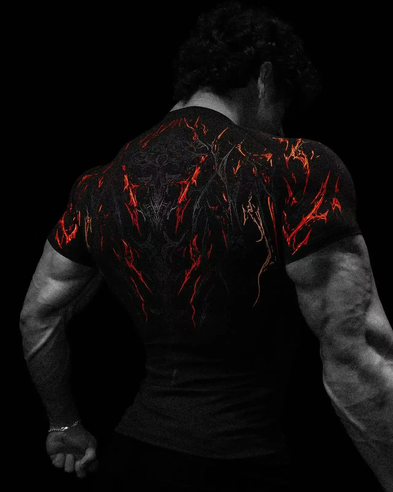 Ultima Maglietta Sportiva da Uomo Nera a Maniche Corte, Stile Gotico, Arte Astratta, Totem Muscolari, Forza, Top di Alta Gamma con Motivo Notturno