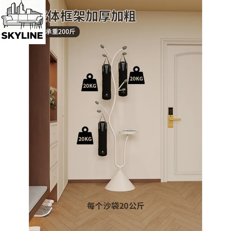 Minimal Cream Tone Vertical Floor Standing Clothes Hanging Rack Decor Storage Stand for Bedroom & Living Room