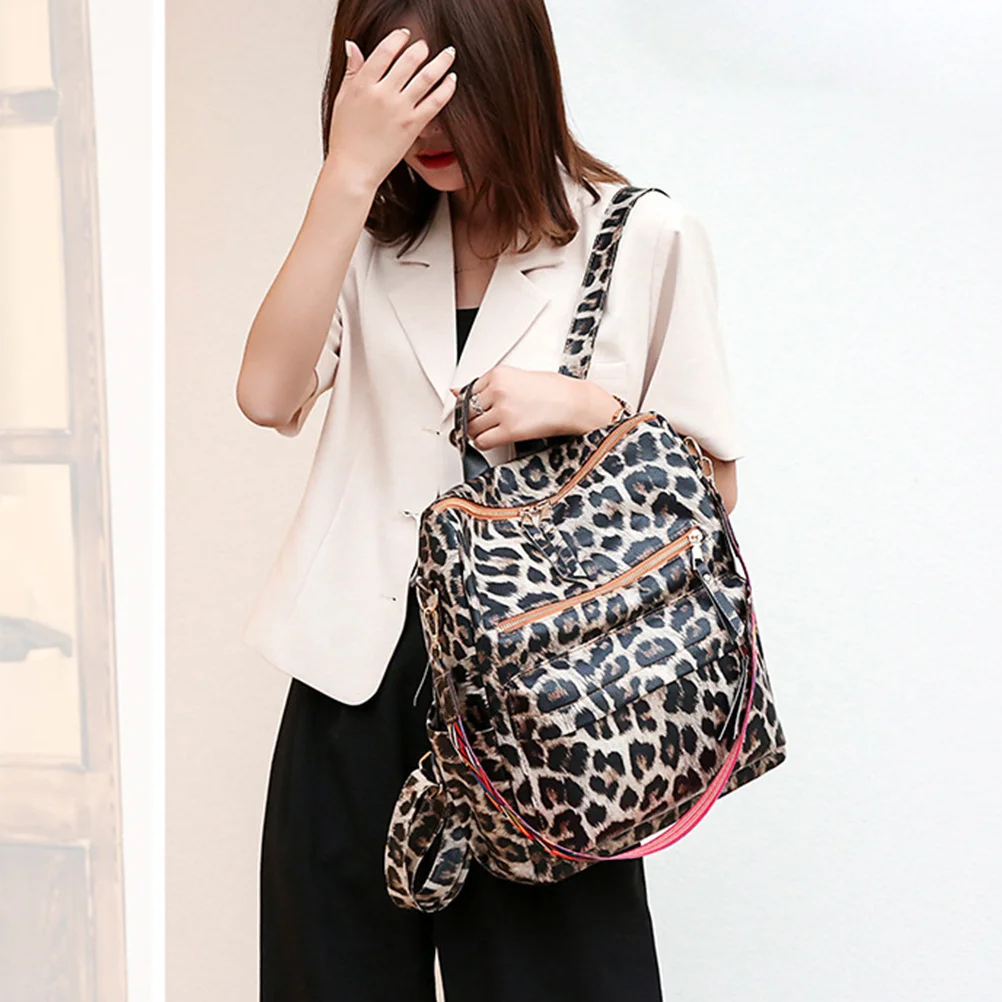 

1Pcs Leopard Print Backpack Large Capacity PU Material Strong Tensile Fashionable Shoulder Bag for School Travel Shopping