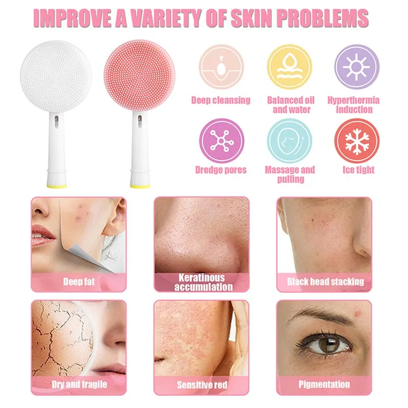 Waterproof Silicone Face Spin Brushes Facial Cleansing Brush Replacement Head Compatible with Oral BElectric Toothbrush Bases