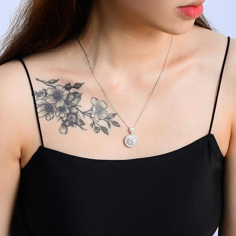 S925 الفضة الاسترليني 2 قيراط مويسانيتي الماس قلادة قلادة مستديرة متعددة الاستخدامات الراقية ارتداء اليومي هدية لصديقتك #4