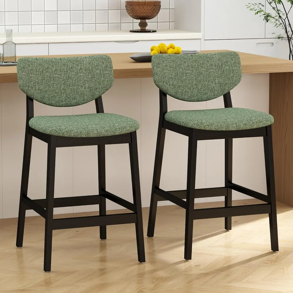 

Modern Bar Stools Set of 2, 26 Inch Counter Height Stools Chenille Fabric Bar Chairs with Backrest Black Wooden Legs for Kitchen