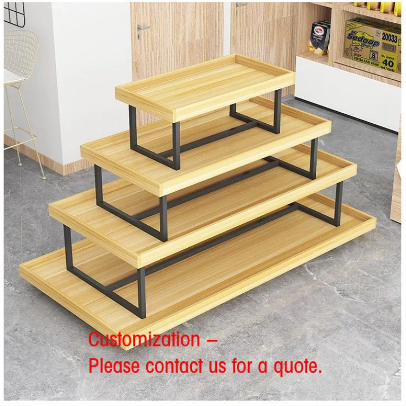 custom.Customized Island Four-Layer Supermarket Shelf with Running Table Cosmetics Display Cabinet Promotion