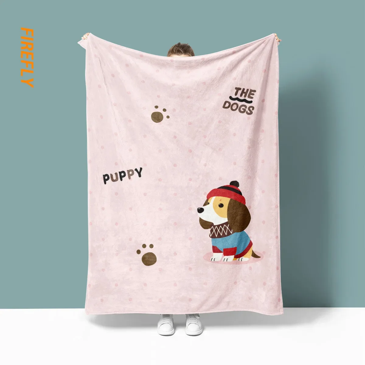 Puppy Dog Mat Throw Blanket Cute Beanie Scarf Pattern Fleece Blankets Pink Polka Dot Animal Print Sofa Nap Cover Bedding