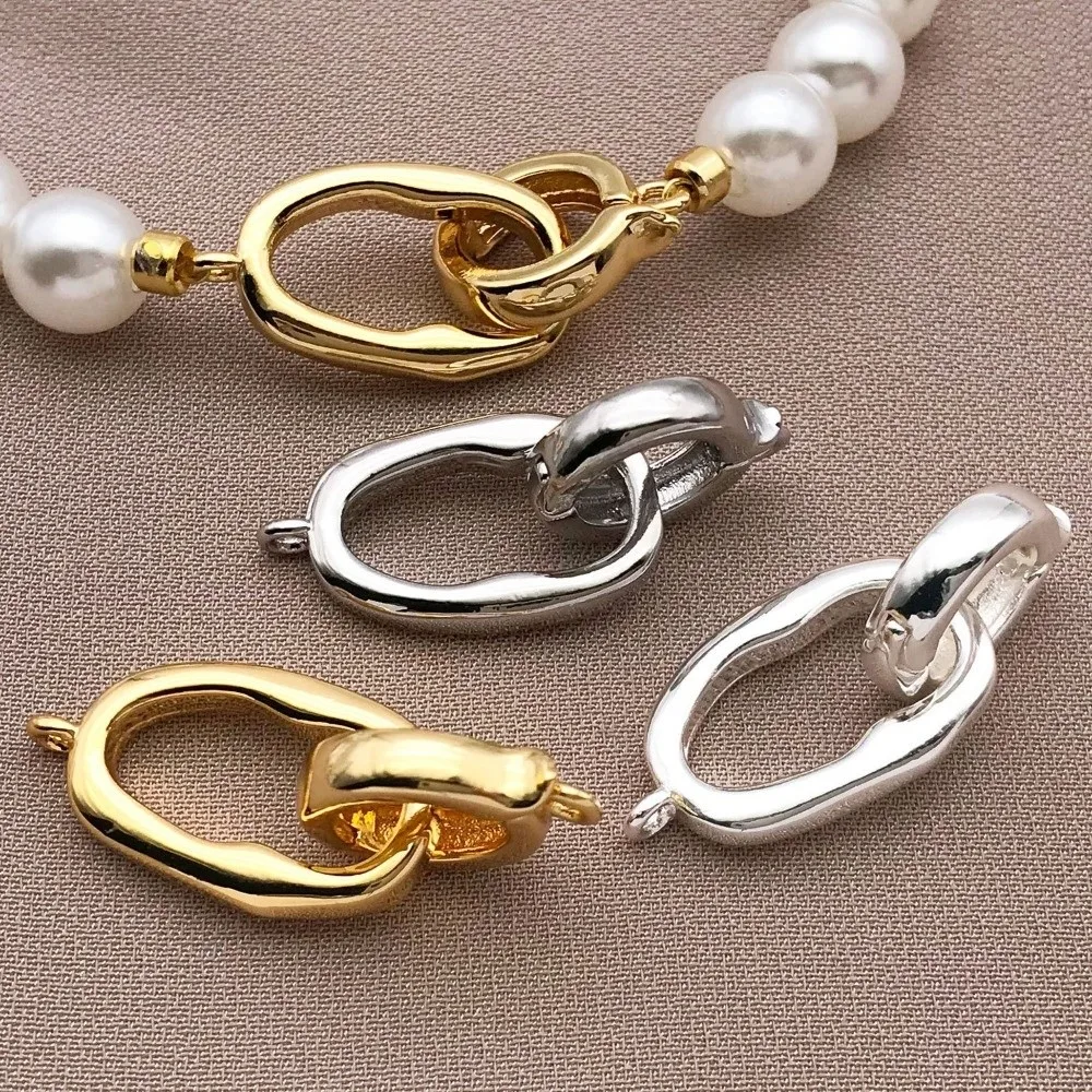 3pcs Thicken Gold Plated Jewelry Connector Buckle DIY Copper Connecting Buckle Irregular Oval Silver Clasp Jewelry Making