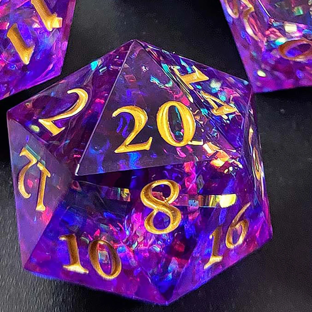 7Pcs/Set Bluey DND Resin Dice Set Dungeon and Dragon Polyhedral Dice Set 6 Sided D&D Dice for RPG Roll Playing Game D20 D12 D10