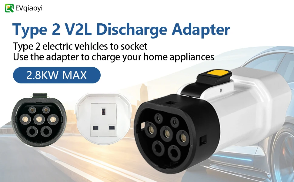 EVqiaoyi Typ2 Fahrzeug zum Lastenentlader 13A Typ2 V2L-Adapter mit britischer Steckdose für Outdoor-Stromversorgung für Hyundai BYD KIA – Detail 1