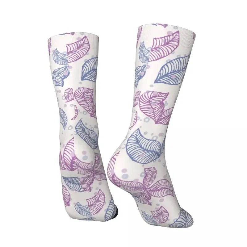 Chaussettes coordonnantes de fond d'art de ligne de feuilles pour hommes, bas de nouveauté, chaussettes de cyclisme chaudes et douces, conception d'automne