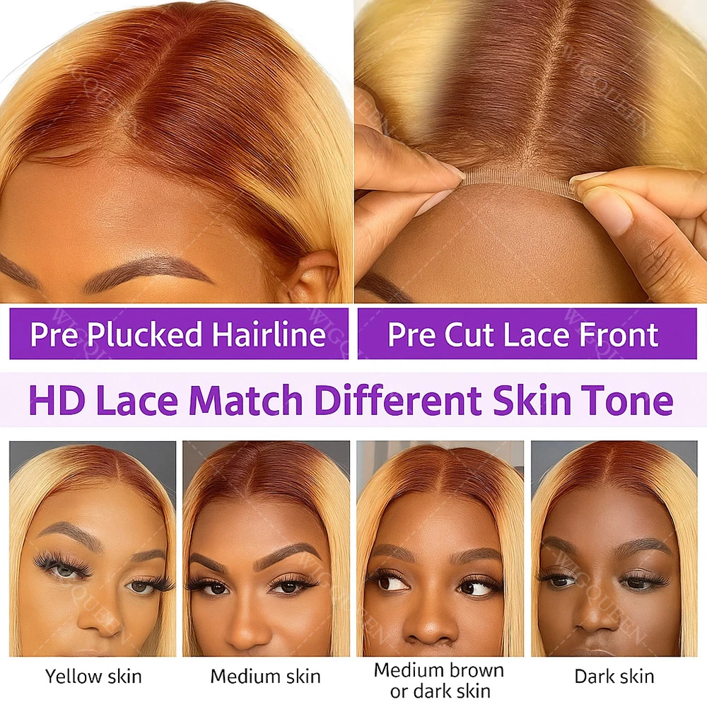 تسليط الضوء على شعر مستعار بوب شقراء الشعر البشري 13x4 الباروكات الدانتيل أمامي 200% أومبير براون جذور إلى شقراء بوب شعر مستعار مستقيم غلويليس الباروكات