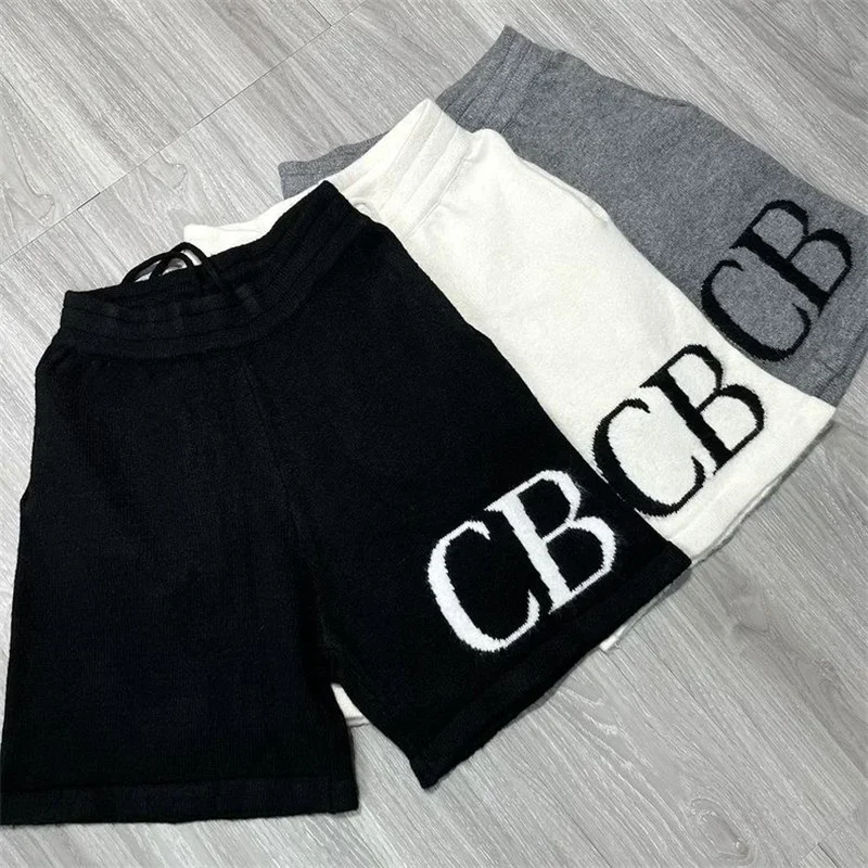 

25ss Oversized CB Logo Black Woolen Men Shorts Top Quality CB Jacquard Shorts Women Casual Pants