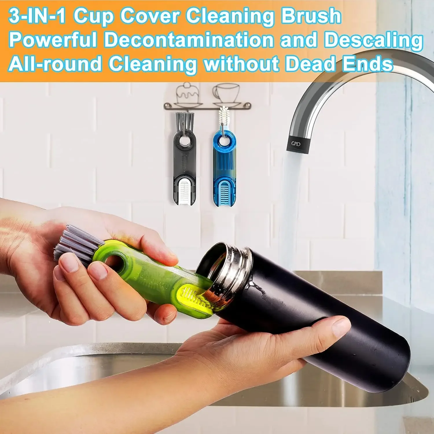 3 In 1 Multifunctional Cleaning Brush Tiny Bottle Cup Lid Detail Brush Straw Cleaner Tools Household Kitchen Cleaning Tool