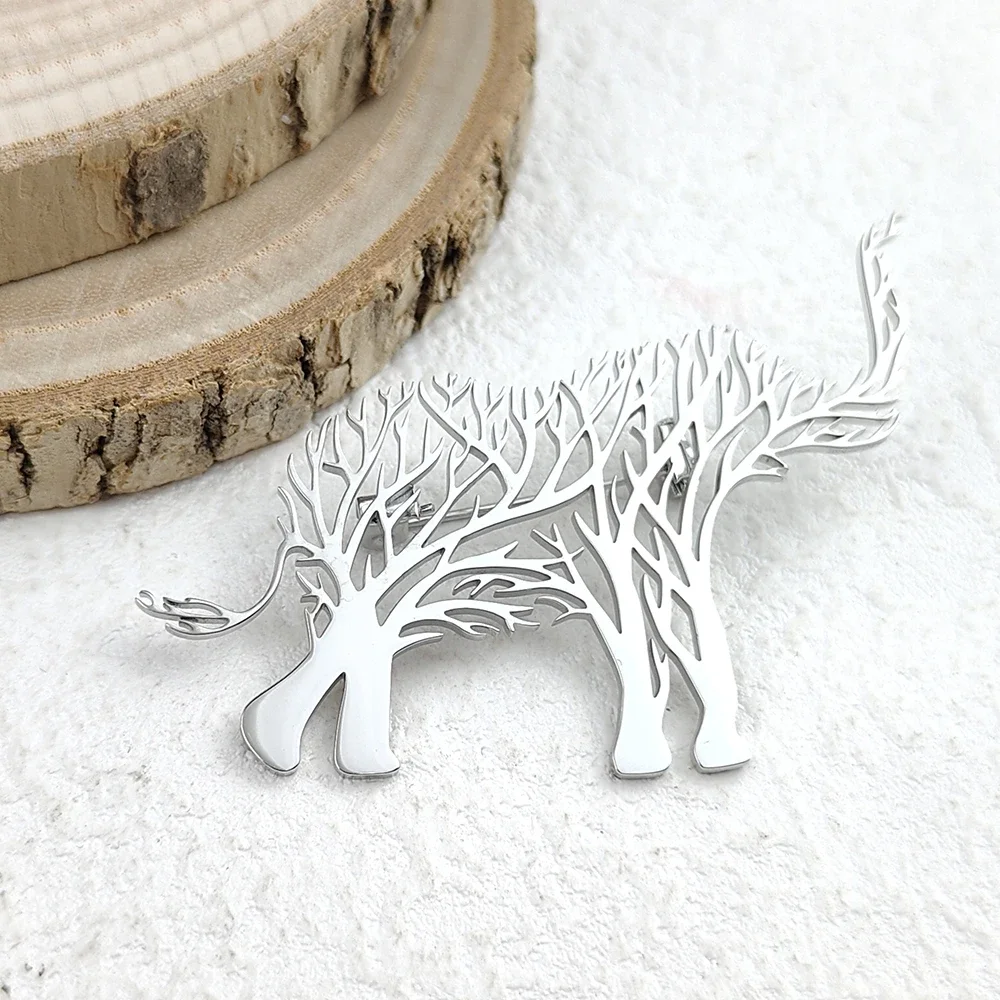 Luxury Trendy Animal Elephant Brooch Leopard Stainless Steel Brooches for Women Pins Life Tree Jewelry Accessories Gifts