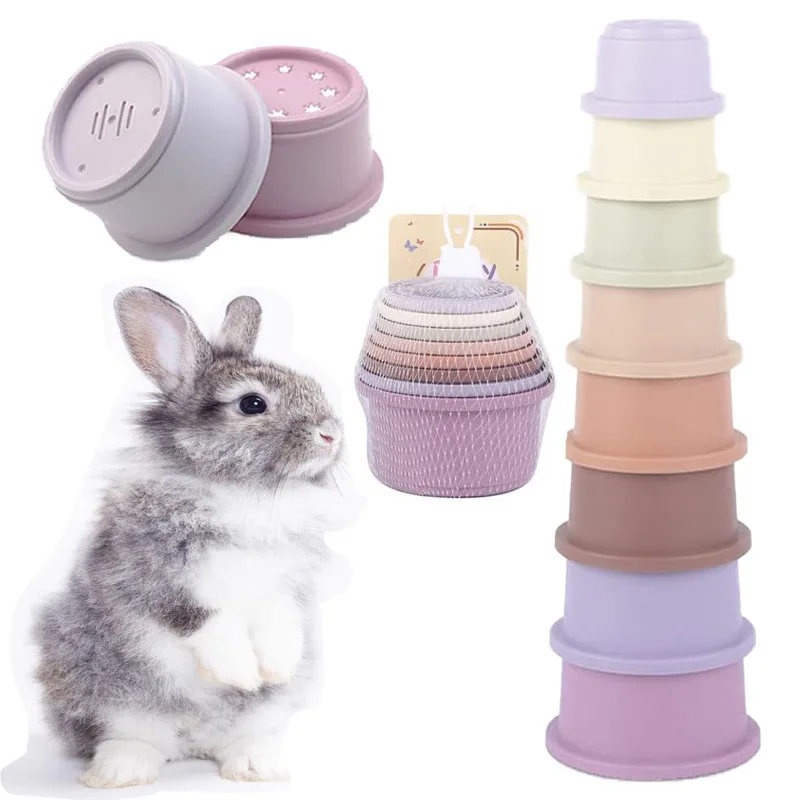 8pcs Rabbit snack cup stacking cup toy plastic nested cup early education cognition hamster and squirrel food hunting smelling