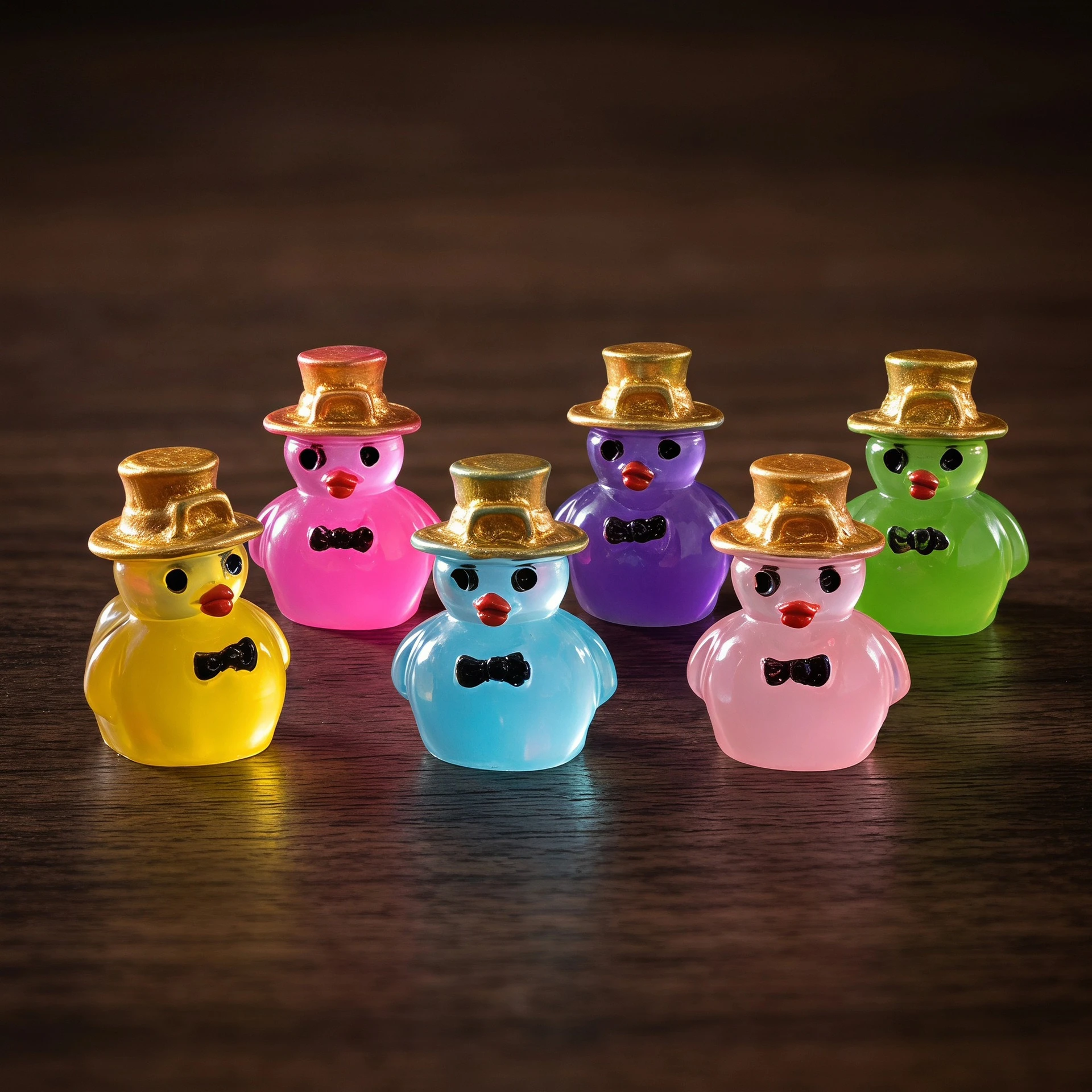 50/100Pc Luminous Mini Resin Top Hat Tiny Ducks Miniature Figures Bulk Little Duck Charms for Party, DIY Micro Landscape Decor