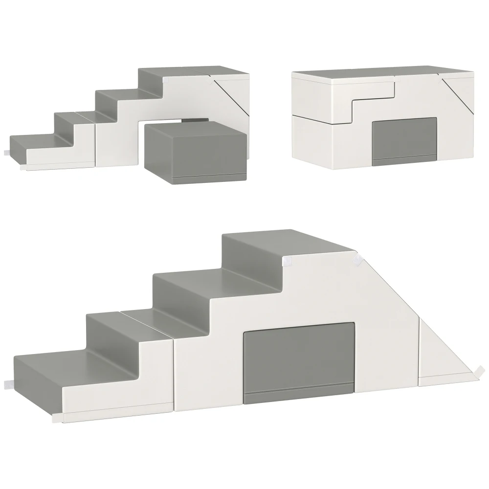 ชุดของเล่นโฟม Qaba: ทำความสะอาดง่าย 2 ชิ้น นุ่มและปลอดภัยสำหรับเด็กเล็ก/เด็ก สามารถปีน/คลาน/เลื่อนได้ สีเทาอ่อน