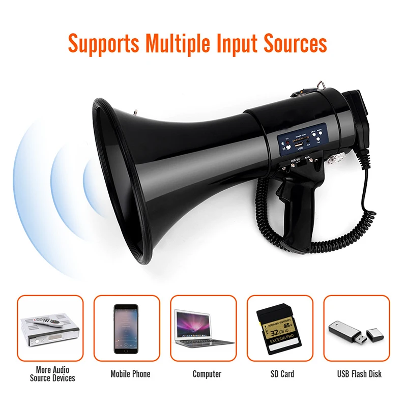 Loudspeaker Multi-function 50W Speaker High-power Megaphone Rechargeable Recording Portable Wireless Outdoor Handheld Tweeter