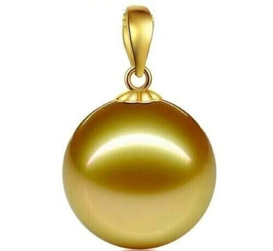 

Large quantity of AAAA+++ 12-13mm natural circular South China Sea gold pearl pendant, 18K gold/AU750