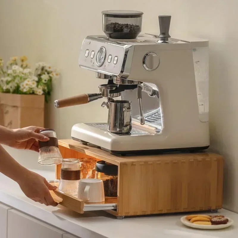 

Bamboo Coffee Machine Storage Stand Capsule Coffee Display Rack Kitchen Desktop Cups Storage Cabinet Pull-out Storage Organizer