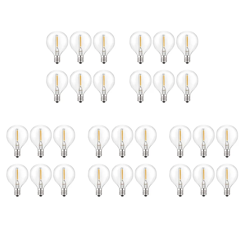ABUP-30Pcs G40 Led Replacement Light Bulbs, E12 Screw Base Shatterproof LED Globe Bulbs For Solar String Lights Warm White