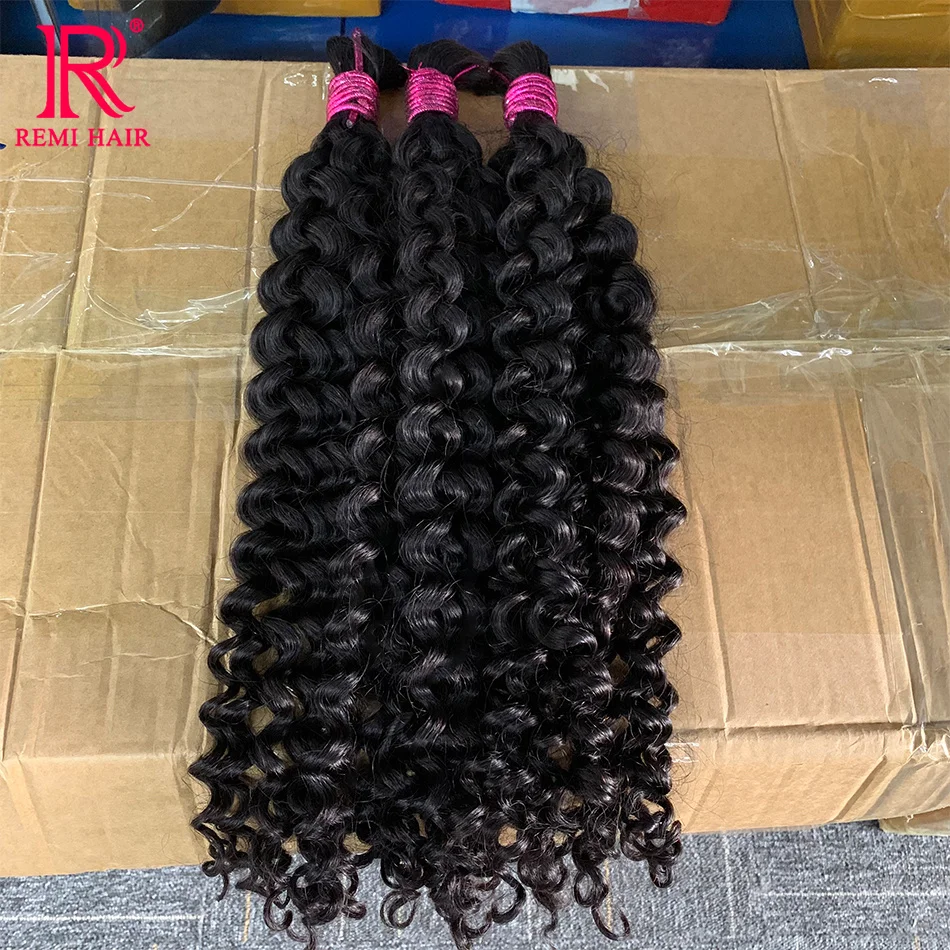 100% Real Remy Human Hair Bulk No Weft Hot Selling Black Curly Human Hair Extensions No Weft Hair Weaving for Braiding