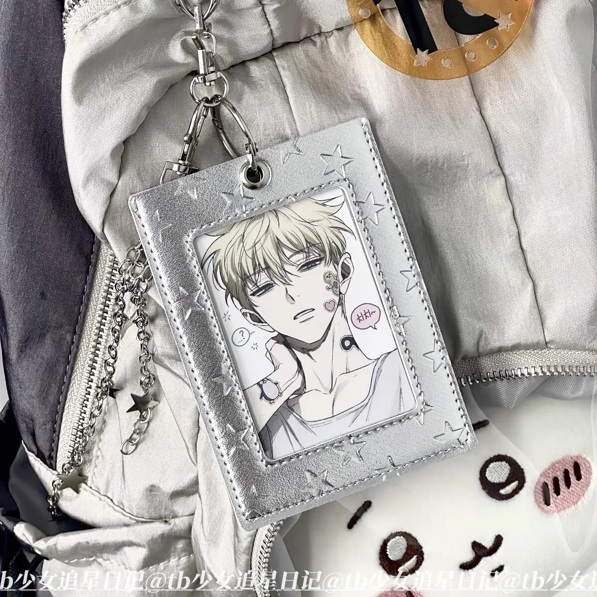 Ins Original Leather Card Holder Photocard Bus Card Sleeve Backpack Charm Pendant Id Credit Card Protector Key Chain Stationery