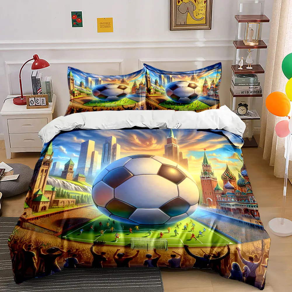 Soccer-themed global landscape Print Bedding Set 1 Duvet Cover 2 Pillowcases for Adult and Children Luxury Gift Full Size
