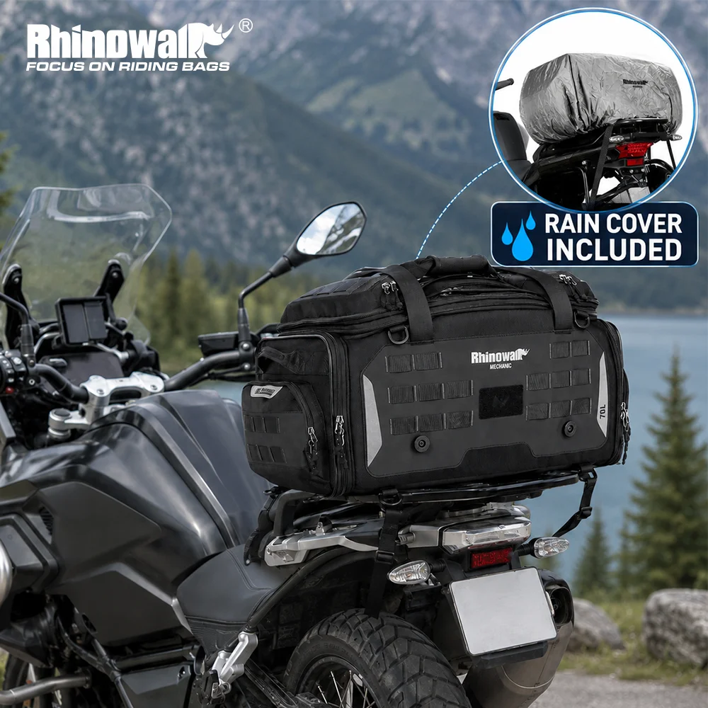 Rhinowalk Motorcycle Tail Bag Waterproof 50-70L Expandable Back Seat Bag Dry-Wet Separation Versatile Backpack 14