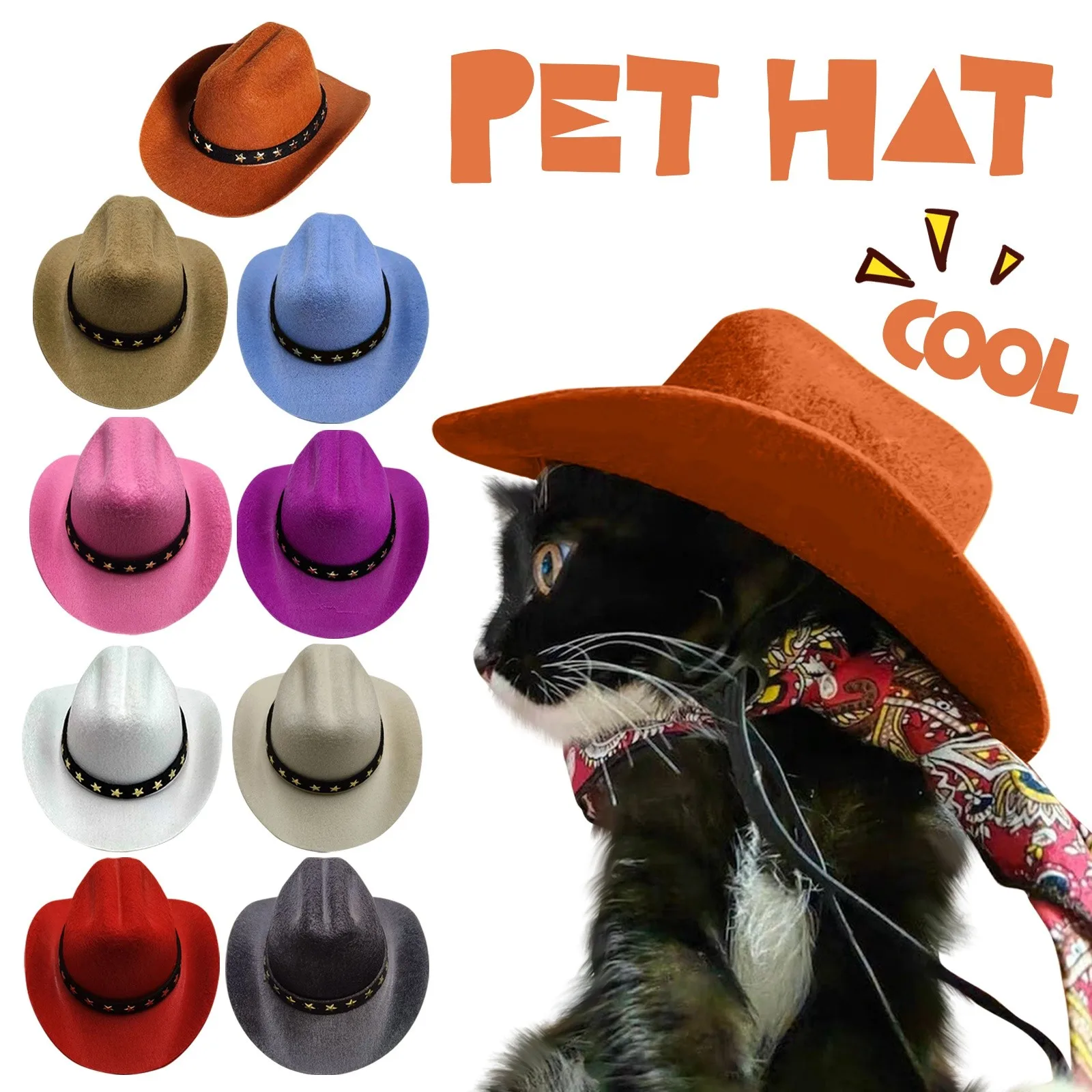 Pet Dog Cat Cowboy Hat Cowboy Clothing Puppy Adjustable Hat Suitable For Small Dogs And Cats Birthday Party Decoration Photo