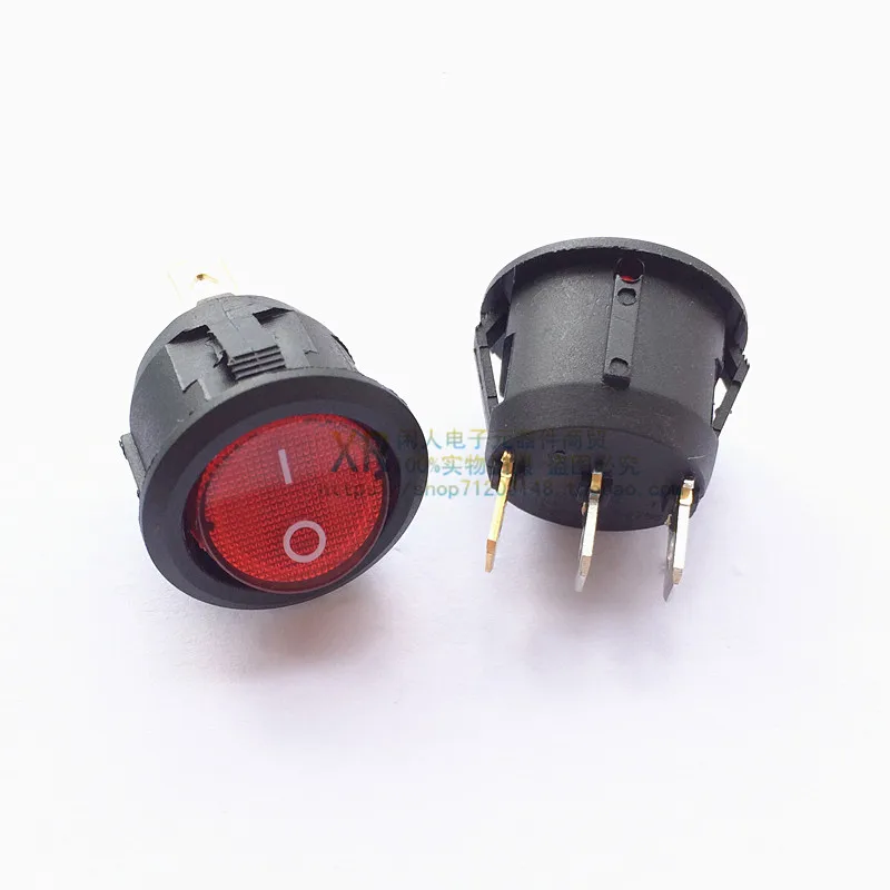 10pcs SPST On/Off 3 Pins Neon Light Round Rocker Switch AC 250V/6A 125V/10A