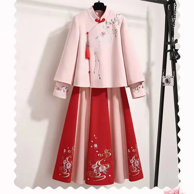 Veste d'hiver en coton rembourrée style Tang, petite veste cheongsam de style chinois, style ancien Han, jupe de jeunesse