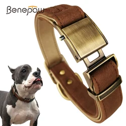 Benepaw Luxury Genuine Leather Dog Collar Heavy Duty Comfortable Padded Pet Collar For Small Medium Large Dogs Durable Buckle