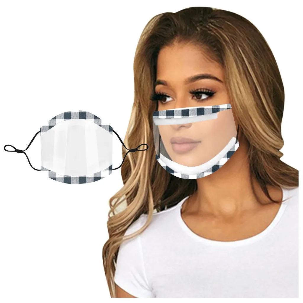 Prints Mask With Clear Window Visible Expression Face Cover For Deaf Mute People