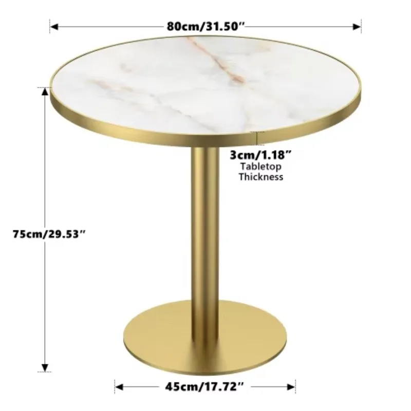 31.5-Inch round tulip-shaped outdoor dining table with sintered stone imitation marble surface, stainless steel base, waterproof