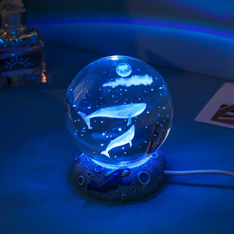 New crystal Ball Night Light Ornament  Luminous Resin Base  Glass Handicraft Ornament 3D Engraved Birthday Gift Home Decoration