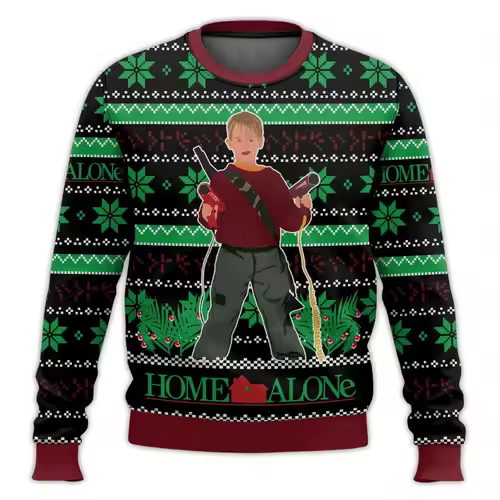 Merry Christmas alone at home Ugly Christmas sweater cartoon animation Men's pullover 2026 fashionable couple shirts Sweatshirt - Image 3