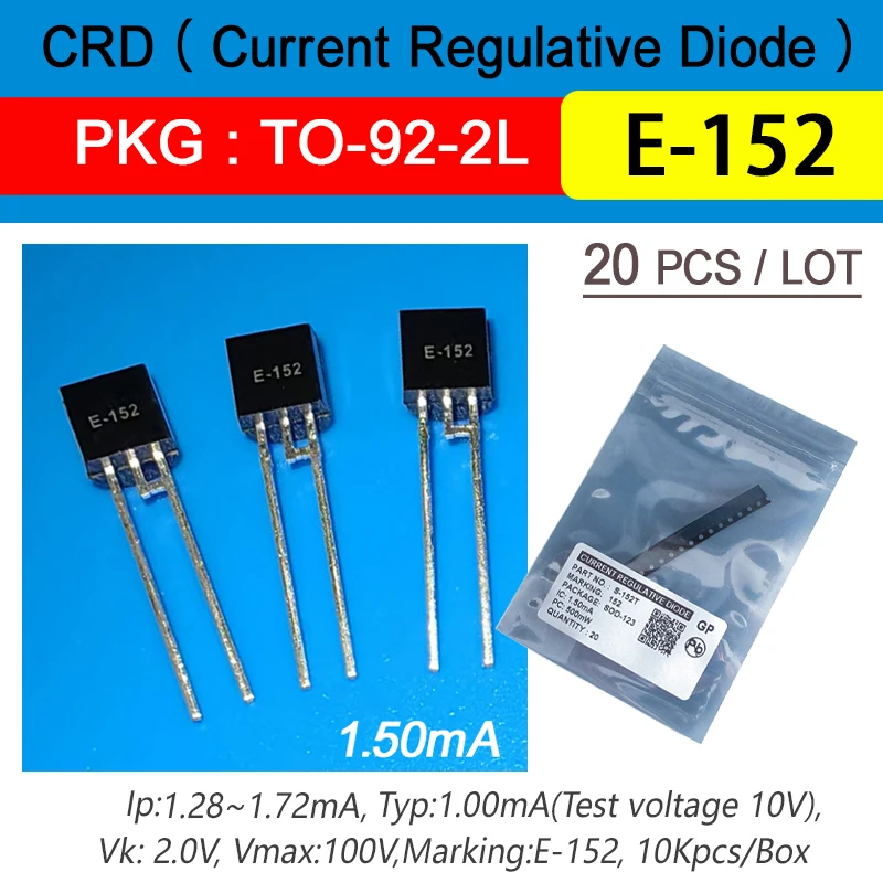 20Pcs/Lot Crd Diodes E-152 1.5Ma 100V Marking E-152 Package To-92-2L Current Regulative Diode Free Shipping
