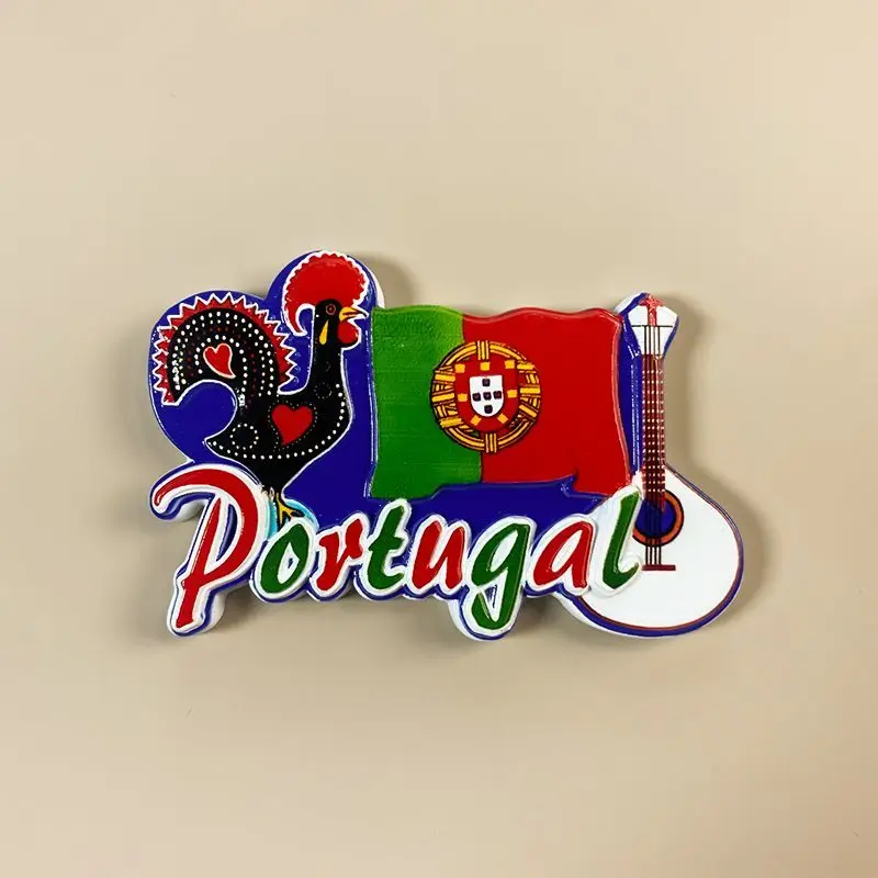 

Cute Portugal Europe Fridge Magnet with Barcelos Rooster, Portuguese Flag & Guitar, Home Decor Refrigerator Accessory