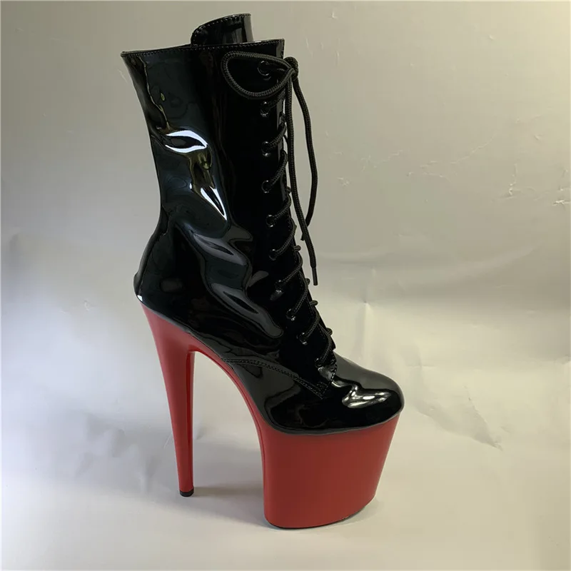 

Туфли для Pole Dance на платформе 20 см, сексуальные женские ботильоны для стриптиза, 8-дюймовые высокие каблуки, модные готические фетиш-ботинки, черные на шнуровке, красные