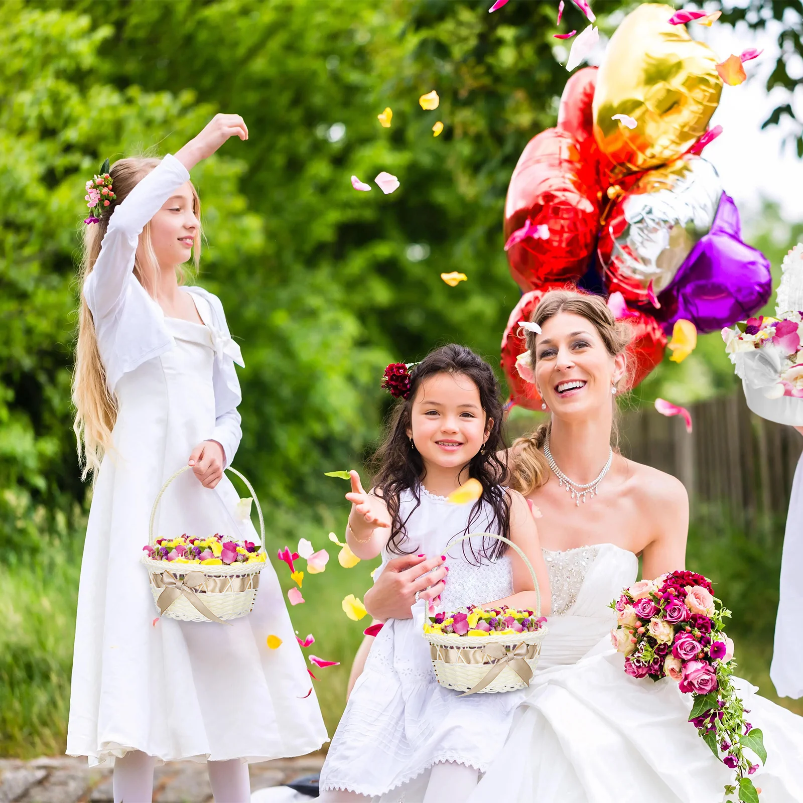 

Rattan Woven Basket with Handle Flower Girl Laundry Basket Handmade Fruit Basket Wedding Gift for Girls Party Decor