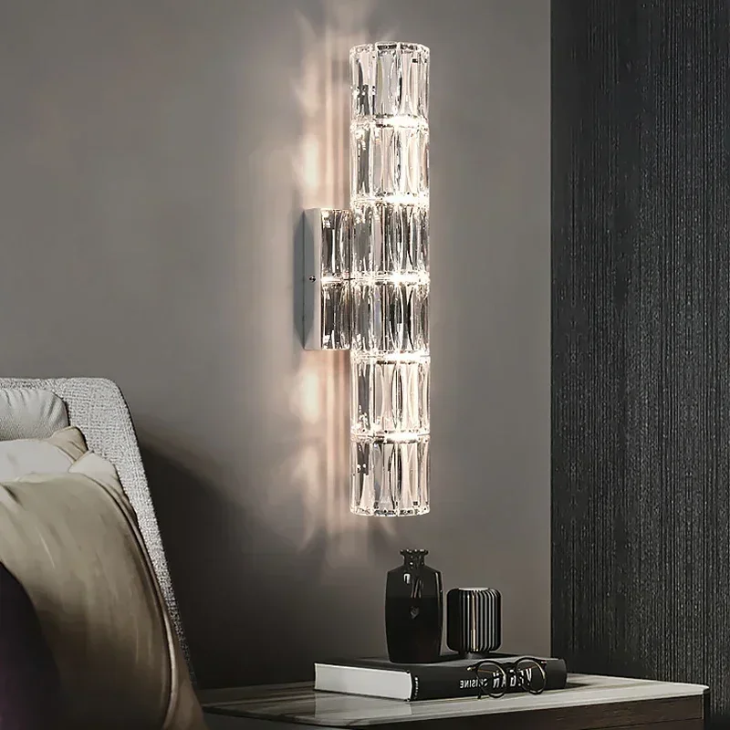 

2026 Light Luxury Crystal Glass Wall Lamp Study Room Living Room Background Wall Villa Light High-end Bedside