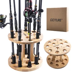 Goture Durable Double Layer Wooden Fishing Rod Holder 12 Rod Storage Capacity for Garage Fishing Rod Display Stand Fixed Frame